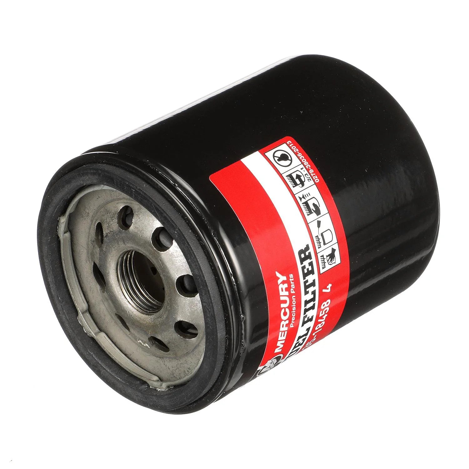 Mercury 18458T4 water-separating fuel filter with blue sensor for 1996+ Mercury/Mariner V6 EFI/DFI two-stroke outboards (under-cowl) Angle