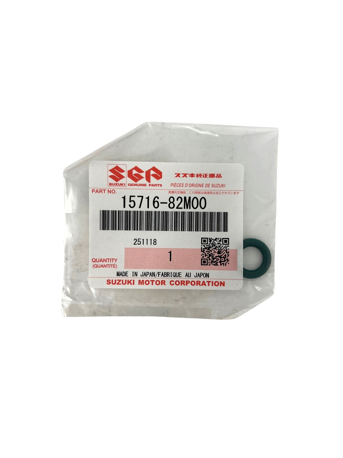 Suzuki 15716-82M00 Lower Fuel Injector O-Ring OEM Seal packaging