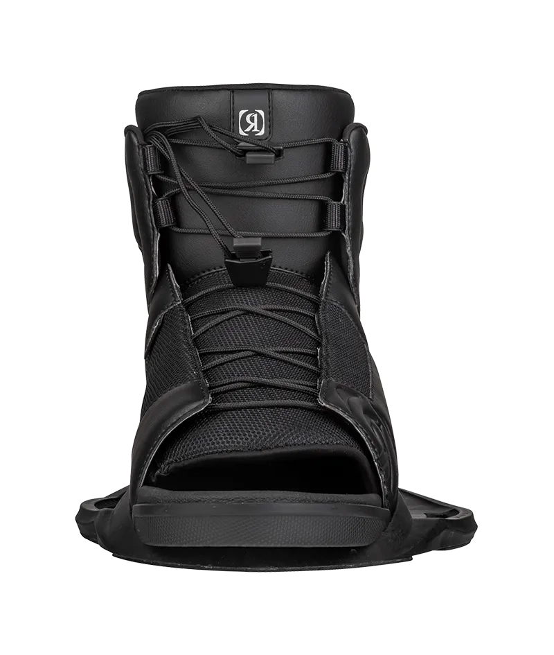 Ronix Divide wakeboard boots in Black with lightweight adjustable fit and soft cushioning Front