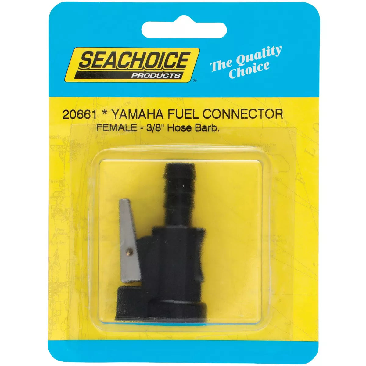 Seachoice 20661 female Yamaha Mercury Mariner marine fuel connector with 3/8 inch hose barb box
