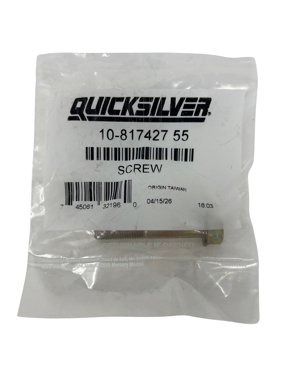Mercury 81742755 Thermostat Cover Screw M8x35 front of packaging