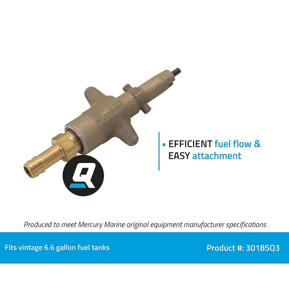 Quicksilver 30185Q3 fuel connector manufacturer features and vintage 6.6 gallon tank application