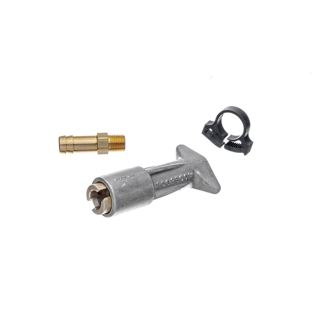 Mercury 30635T3 fuel coupler with threaded hose fitting and clamp front view