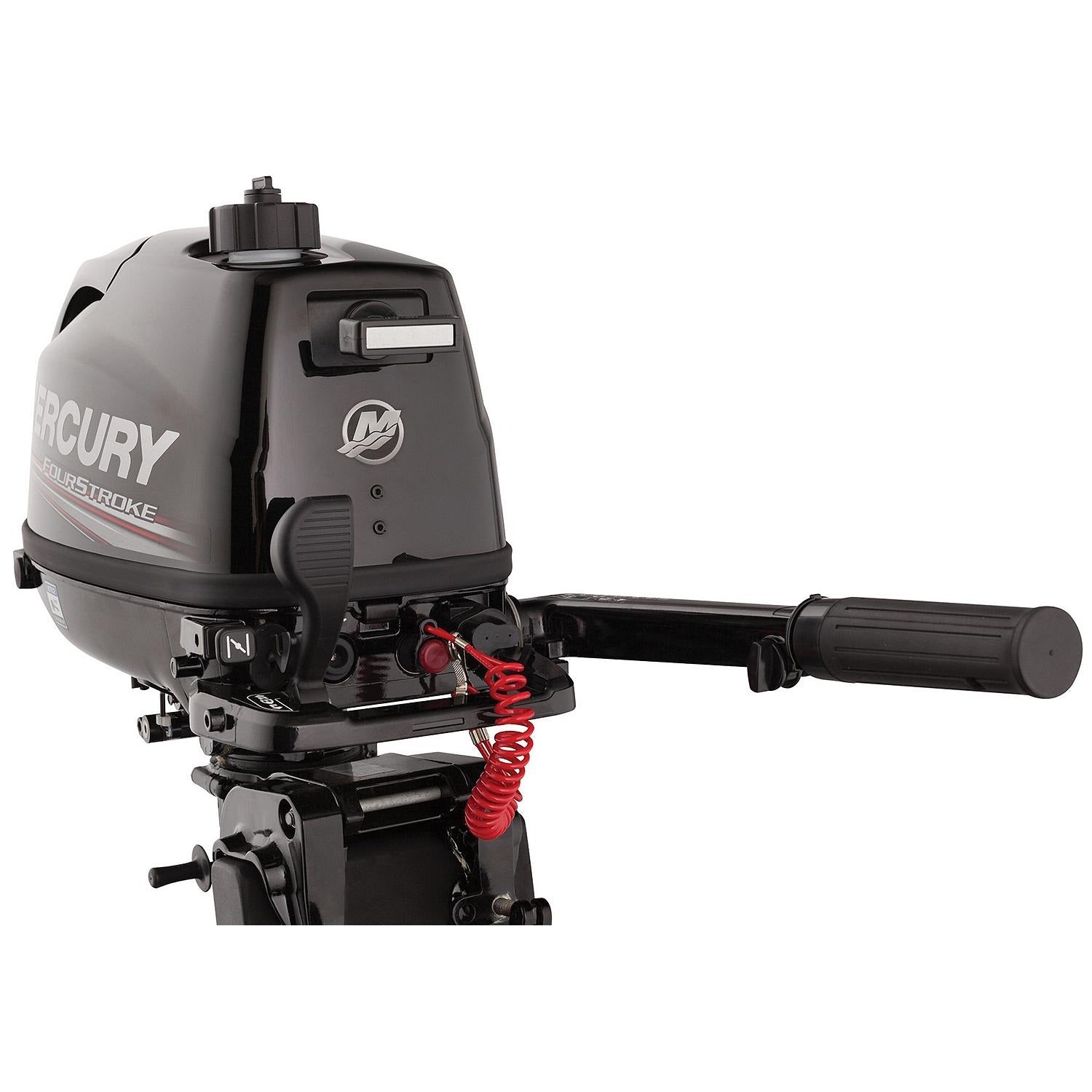 Mercury 4 HP FourStroke 1F04201KK with tiller handle extended — compact, lightweight portable outboard