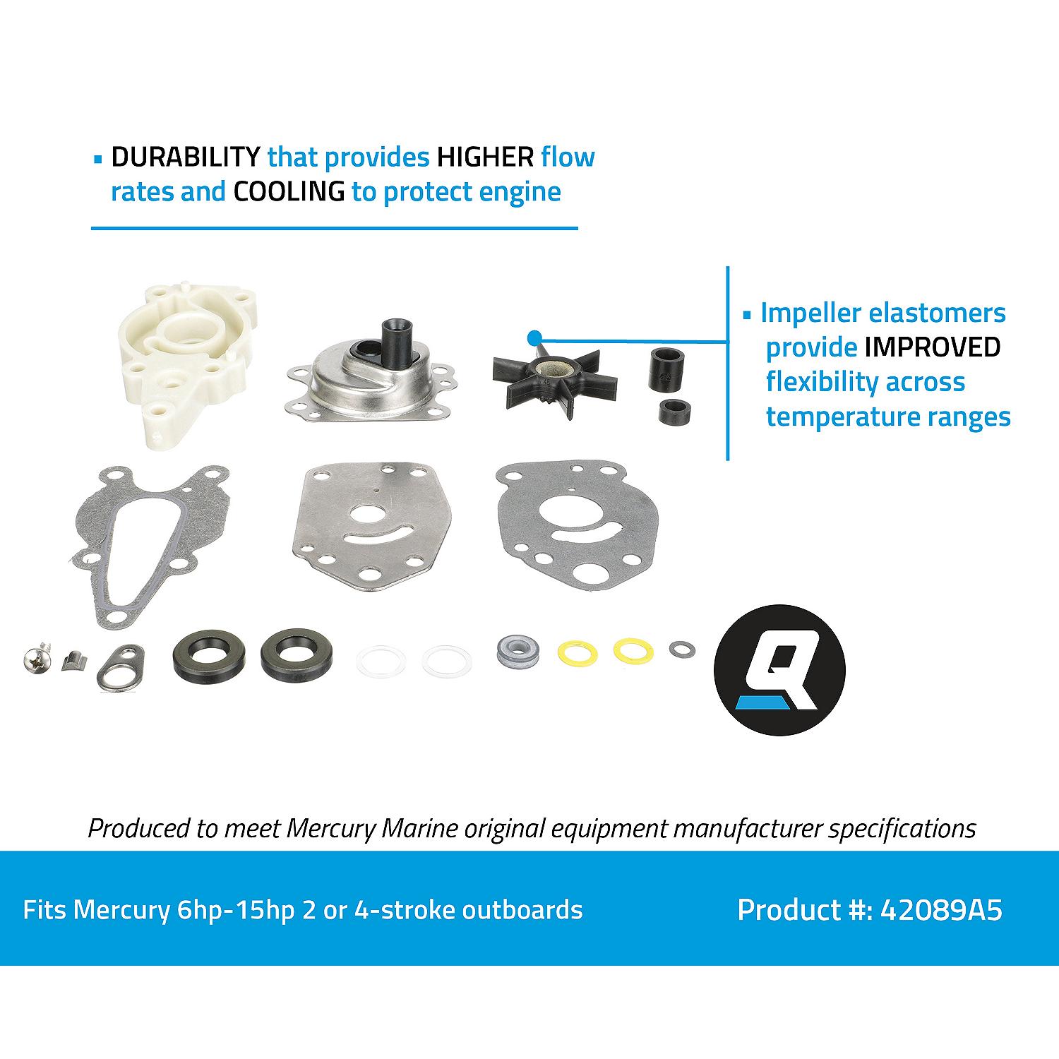 Quicksilver 42089A5 water pump repair kit features and complete contents