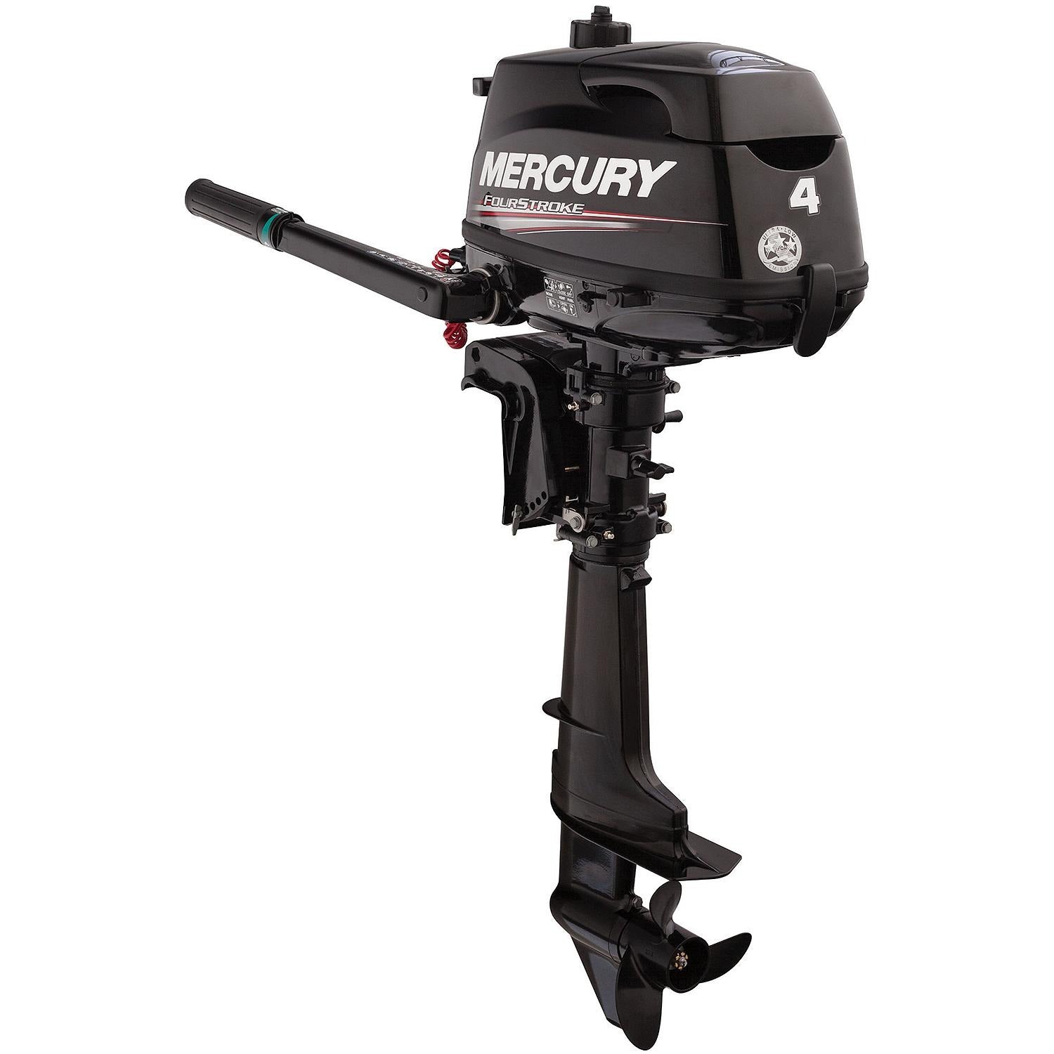 Mercury 4 HP FourStroke outboard 1F04201KK, 15" short shaft, tiller, manual start — portable motor side profile