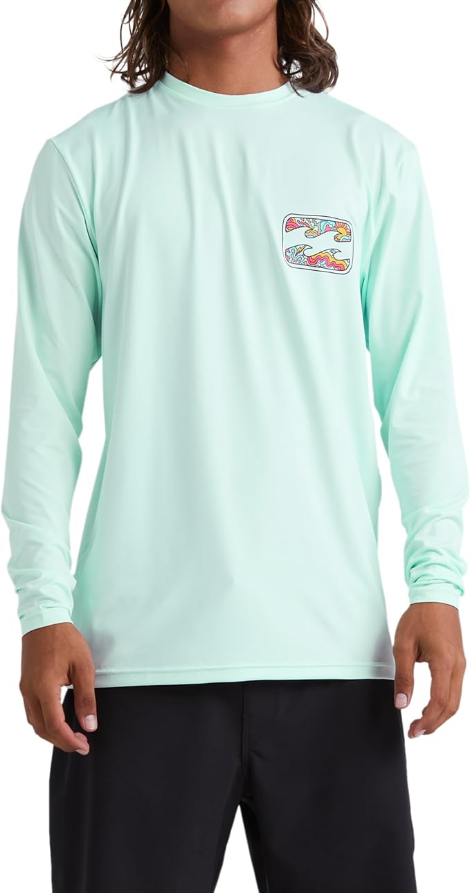 Billabong Men's Standard Crayon Wave Loose Fit Long Sleeve Rashguard, Seaglass- Small