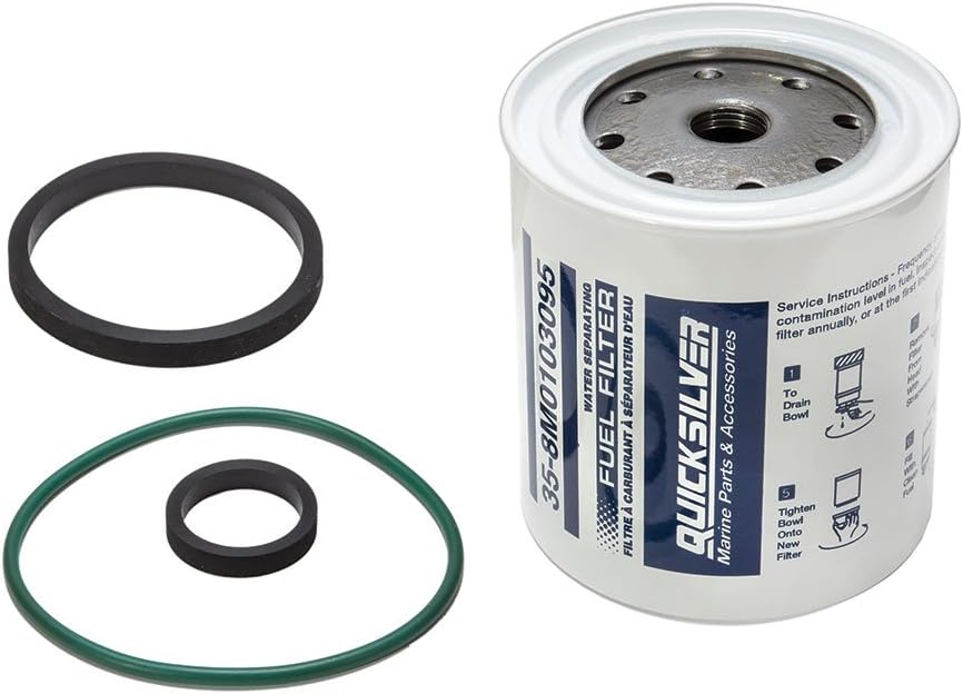 Quicksilver 8M0146203 Water Separating Fuel Filter, 10-Micron Filtration, Quicksilver Head