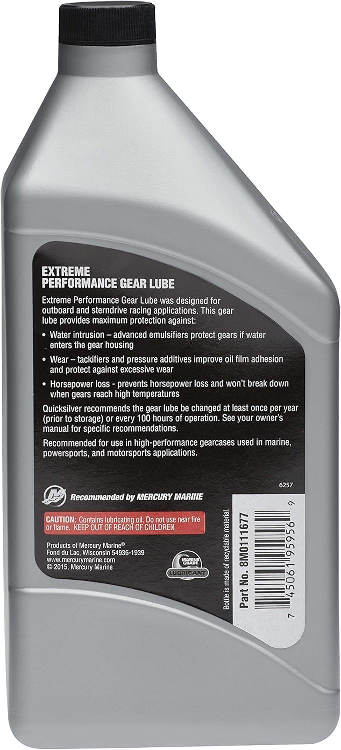 Quicksilver 8M0111677 85W-90 Extreme Performance Gear Lube for Outboards and Sterndrives, 1 Quart