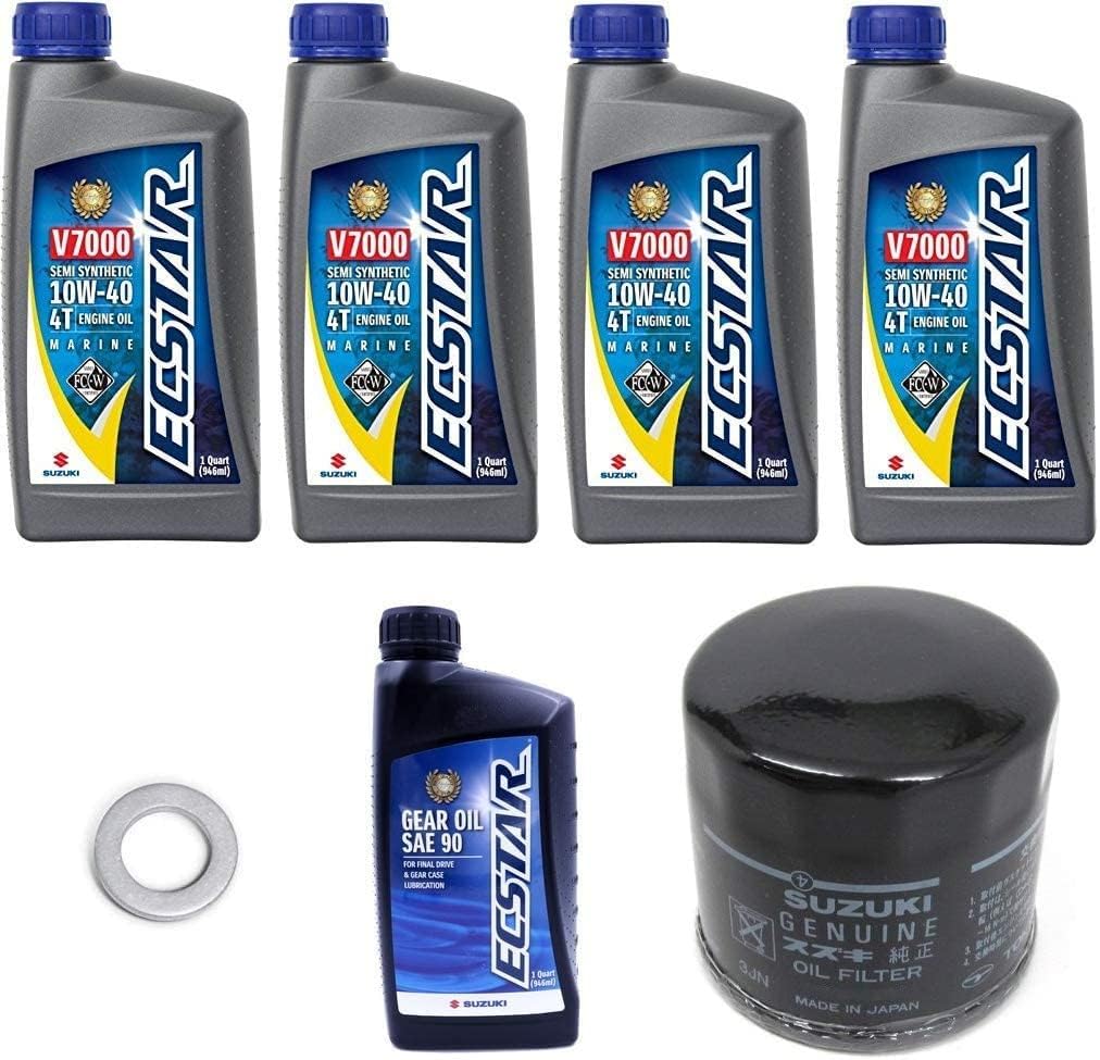 Suzuki DF70 Oil Change Kit with 4 Qt ECSTAR 10W-40, Filter 16510-87J02, and 80W-90 Gear Oil