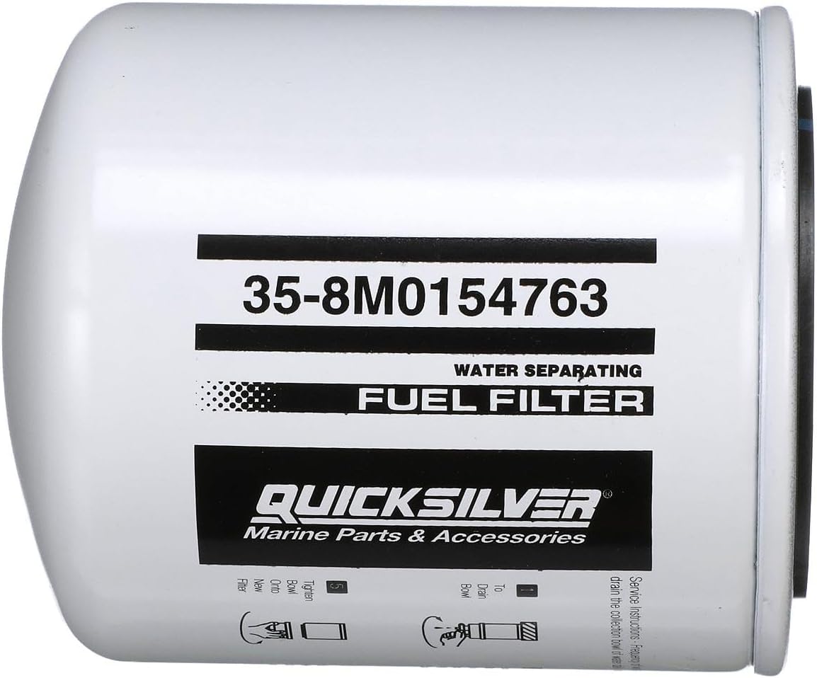 Quicksilver/Mercury Water Separating Fuel Filter - 10 micron Johnson/ Evinrude, mid-late '90s 250/300hp; Replaces Johnson/Evinrude: 502905; OMC Stern Drive: 174144; Sierra 18-7946; EMP: 35-37803 8M0154763