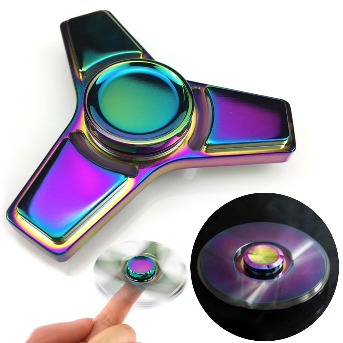 Tri Fidget Hand Spinner Triangle Brass Metal Rainbow Finger EDC Toy