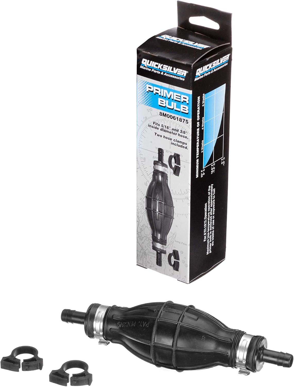 Quicksilver 8M0061875 Primer Bulb with 2 Hose Clamps for 5/16'' (8 mm) Fuel Lines 8M0061875