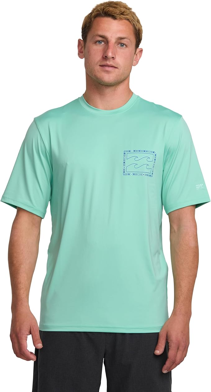 Billabong Men's Standard Crayon Wave Loose Fit Short Sleeve Rashguard 50+ UV Protection, Bermuda