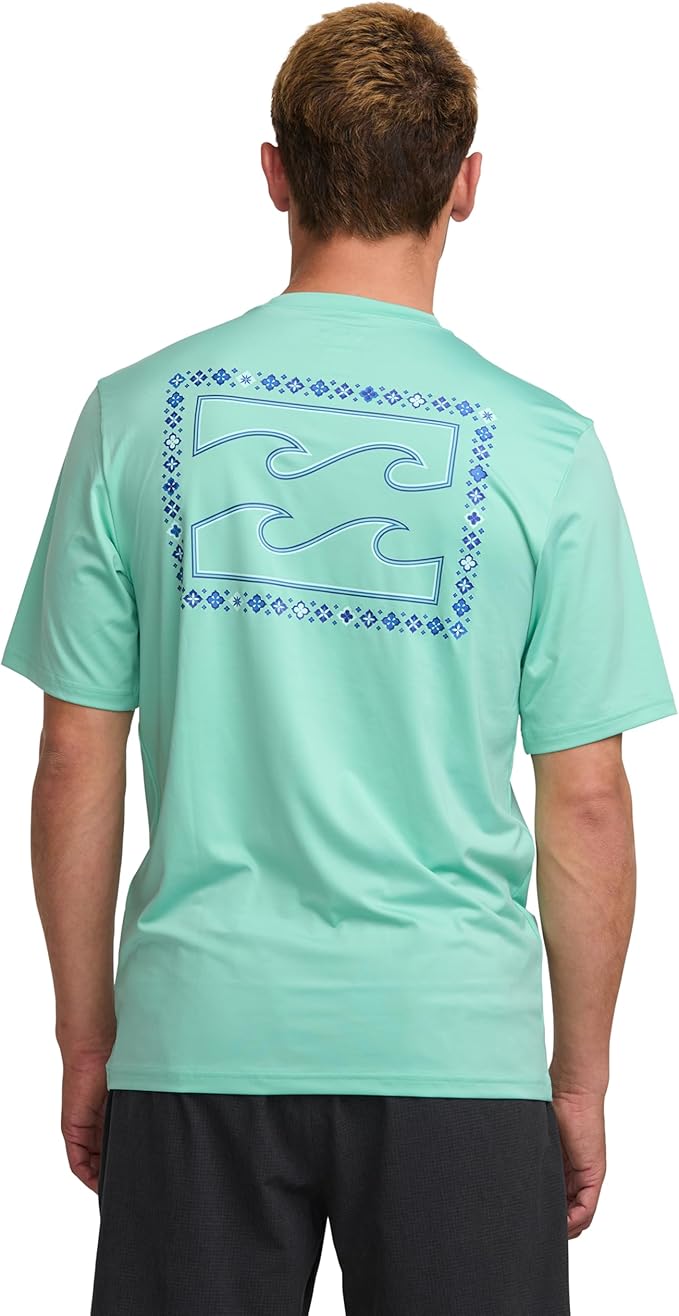 Billabong Men's Standard Crayon Wave Loose Fit Short Sleeve Rashguard 50+ UV Protection, Bermuda