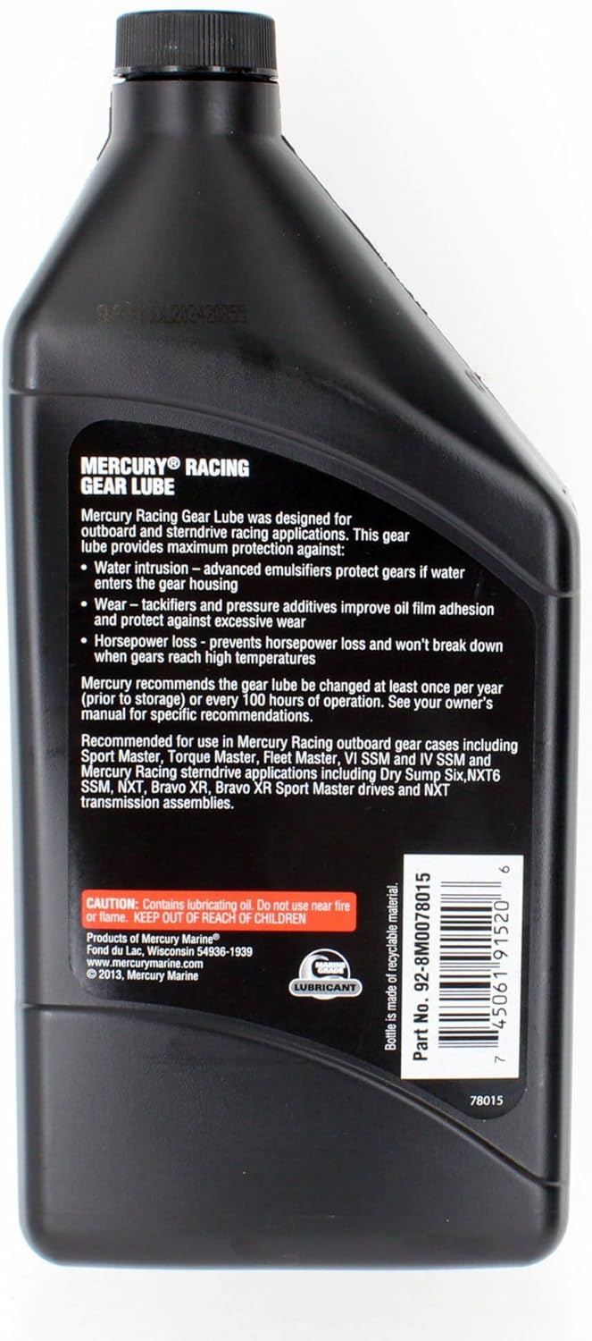 Mercury 8M0078015 Racing (Extreme Performance) Gear Lube 85W-90 — 1 Quart Back