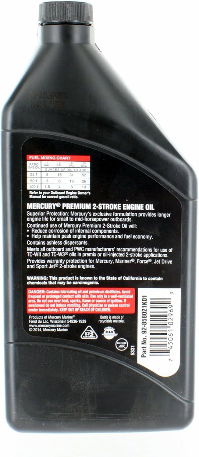 Mercury Marine Premium 2-Cycle Outboard Oil 92-858021K01 - 1 Quart