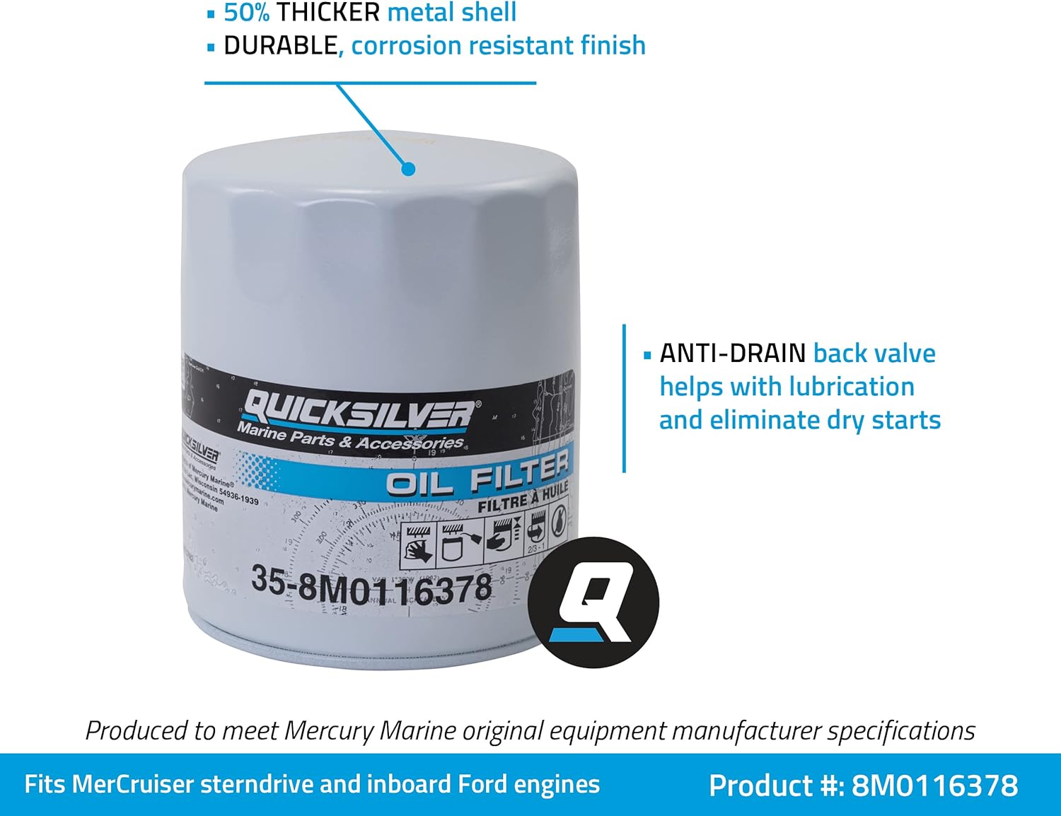 Quicksilver/Mercury Oil Filter MC Ford Engines 8M0116378