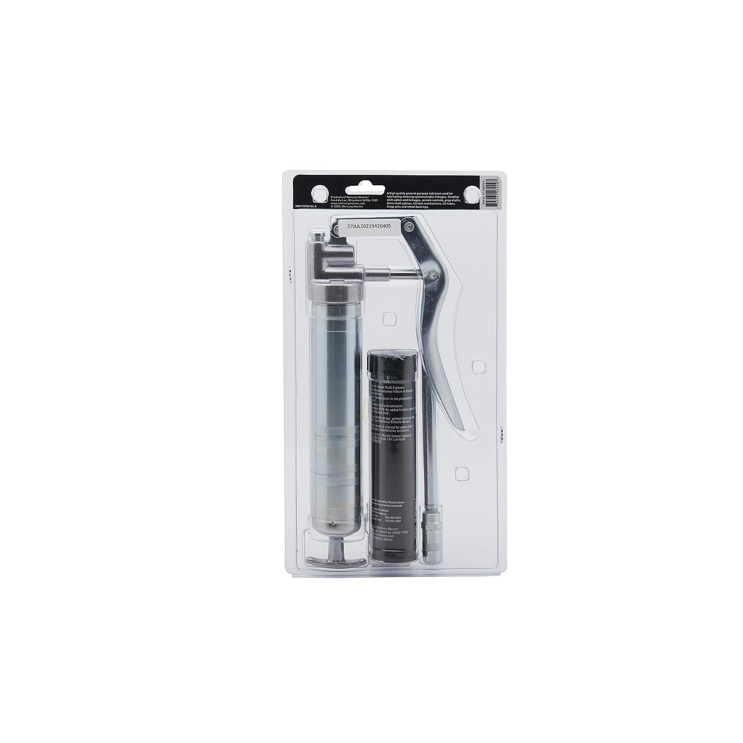 Mercury 74057K5 marine grease gun kit angled package view