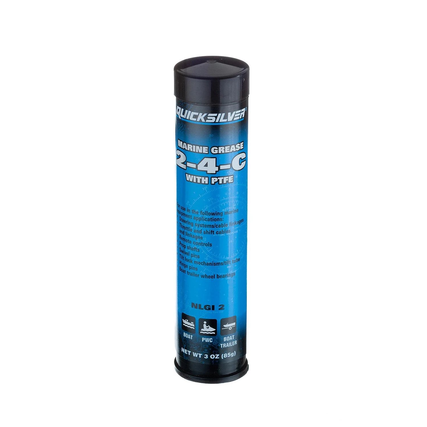 Quicksilver 2-4-C Marine Grease with PTFE 3 oz cartridge, front label (802861Q1)