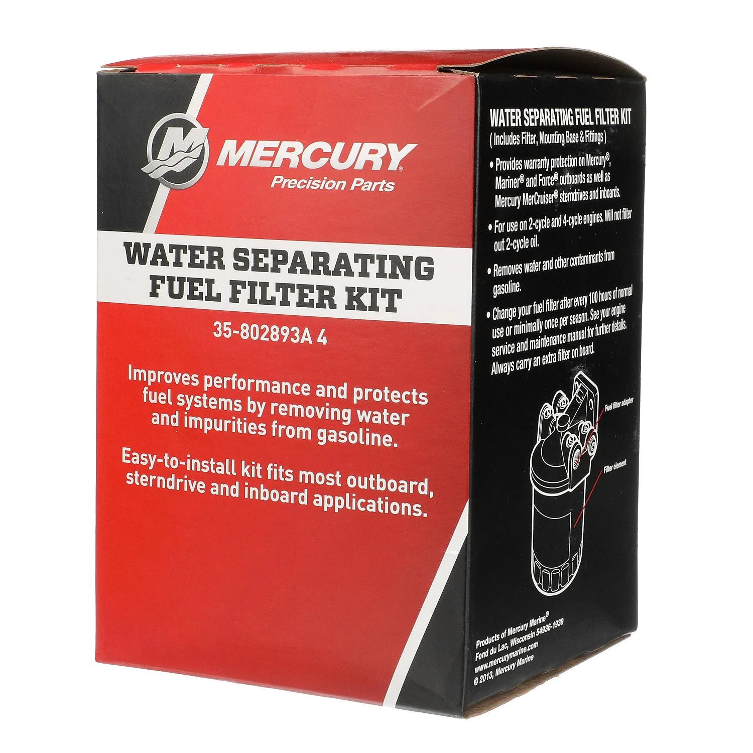 Mercury 802893A4 remote-mount water-separating fuel filter kit with bracket for outboards & MerCruiser engines Box