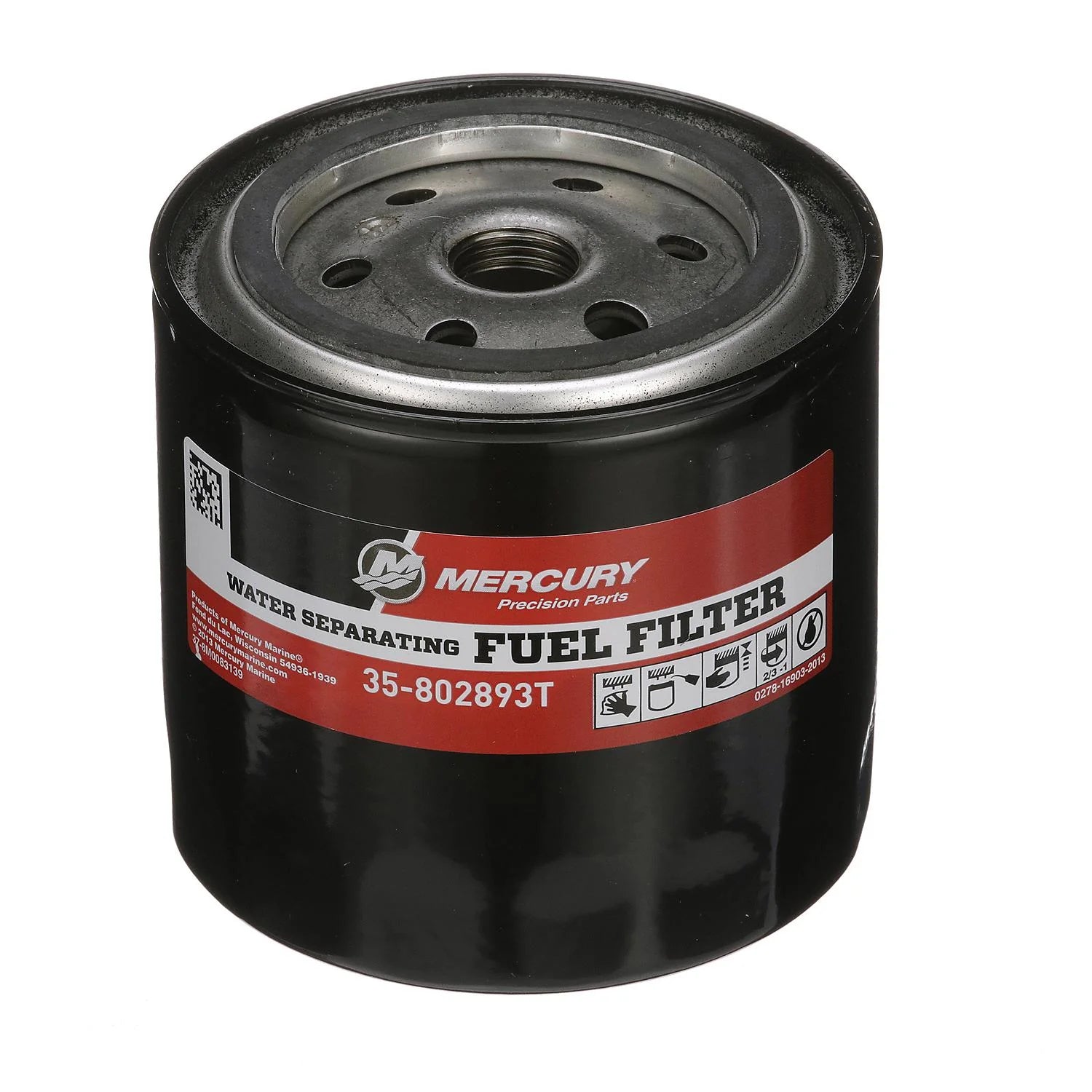 Mercury 802893T water-separating fuel filter canister for remote-mount systems, outboard & MerCruiser applications