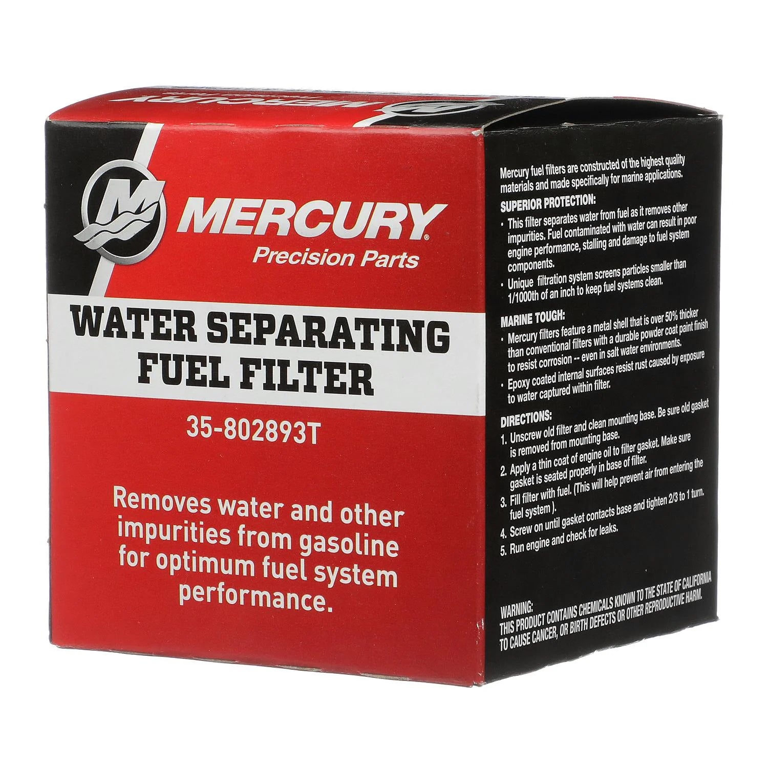 Mercury 802893T water-separating fuel filter canister for remote-mount systems, outboard & MerCruiser applications Box