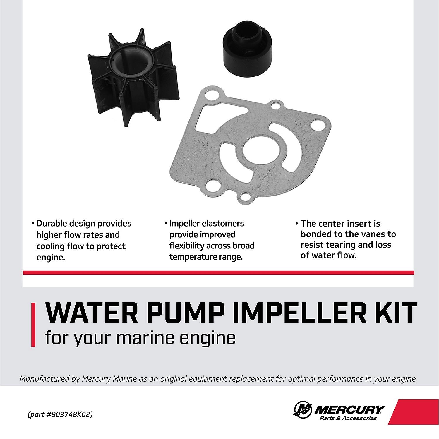 Mercury Precision 803748K02 water pump impeller repair kit for 6/8/9.9hp FourStroke BigFoot Command Thrust 2005-up Facts