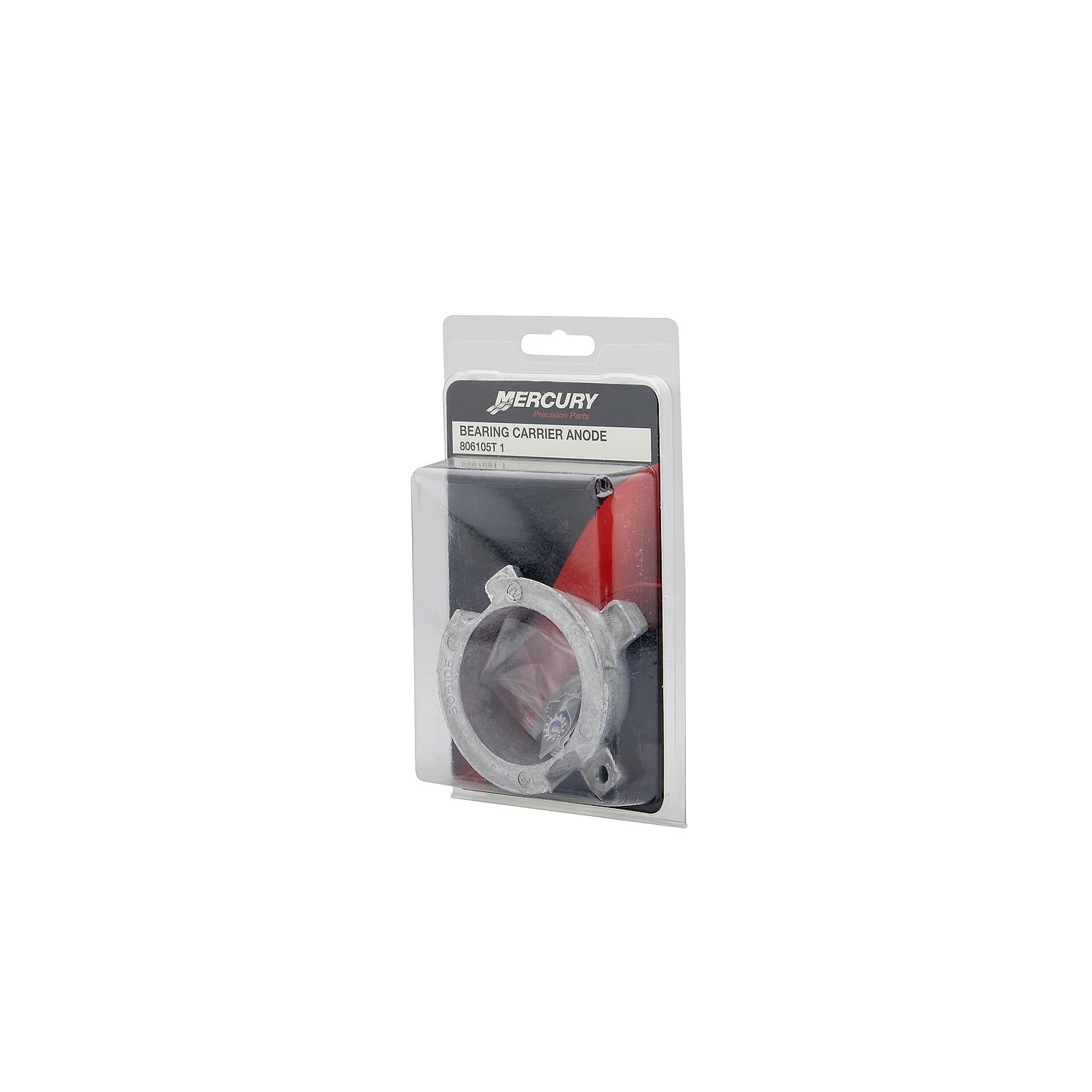 Mercury 806105T1 aluminum bearing carrier anode for MerCruiser Alpha One Gen II and Vazer drives Box Front Angle