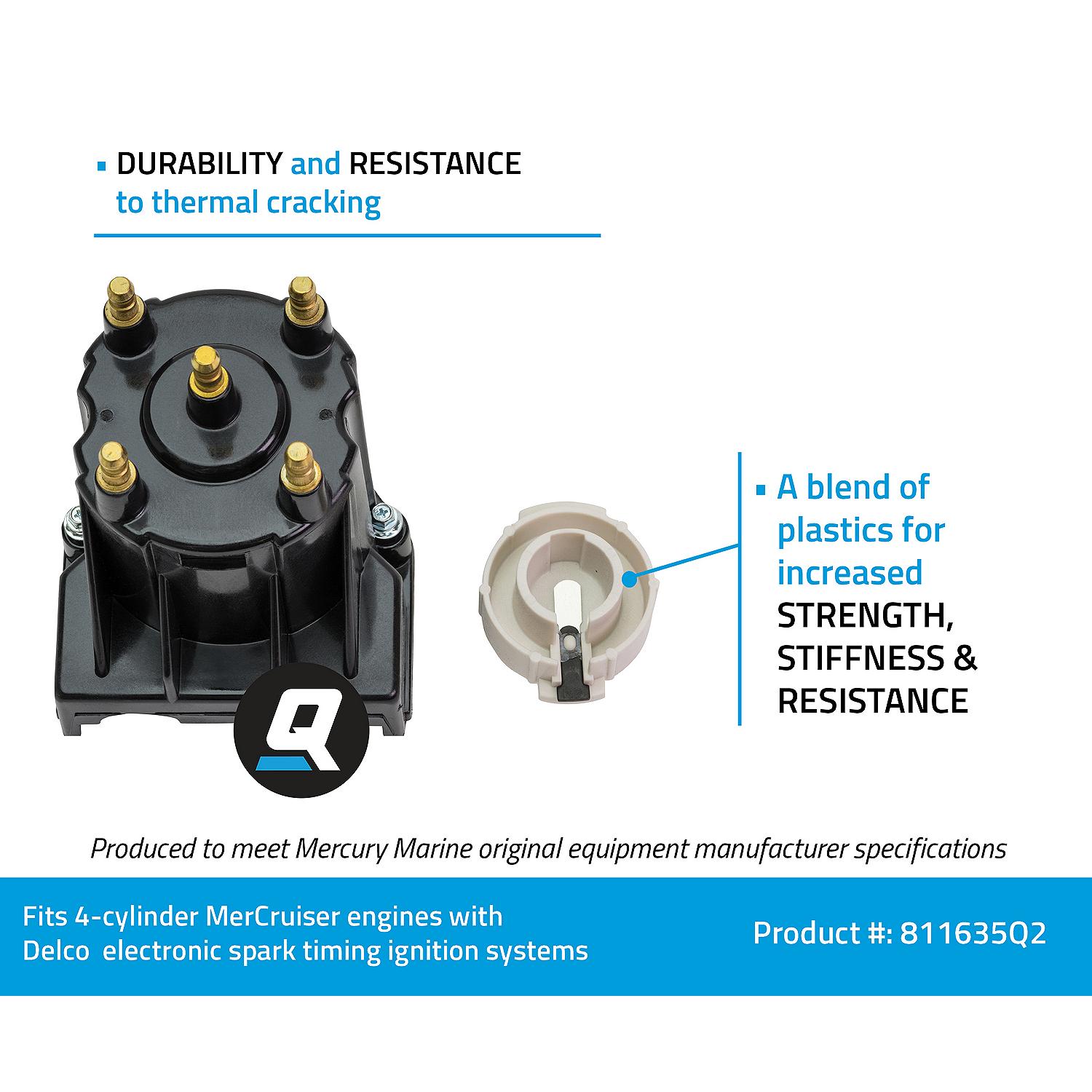 Quicksilver 811635Q2 distributor cap and rotor kit for GM 4-cylinder MerCruiser engines with Delco EST ignition facts