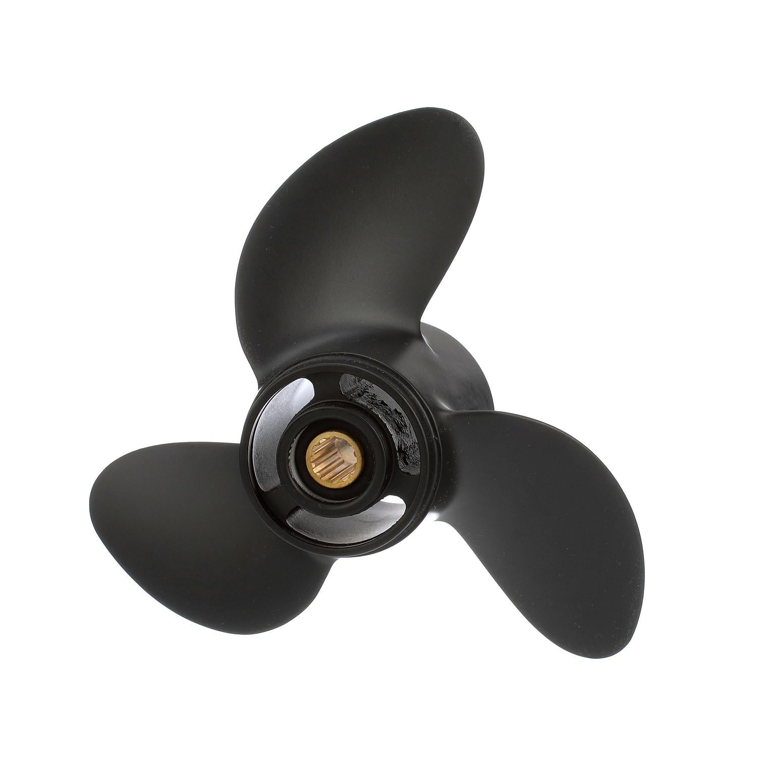 Mercury Black Max 3-blade aluminum propeller 7.8 x 8 right hand 12 tooth spline for Mercury and Mariner 4-6hp outboards 812950A02 Front Angle