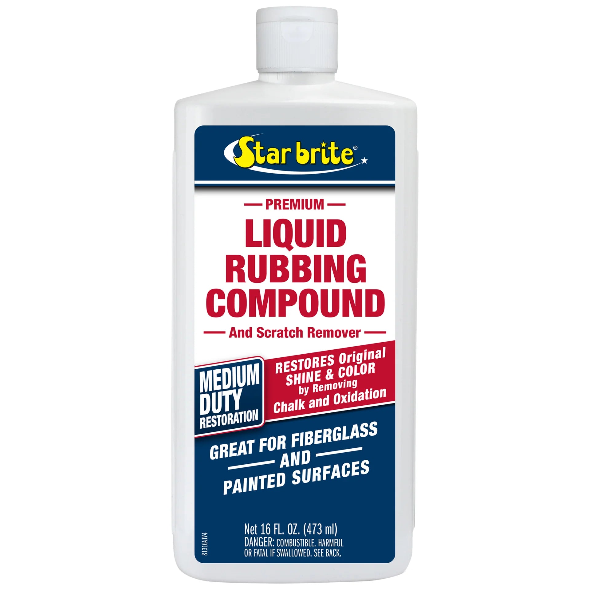 Star Brite 81316 liquid rubbing compound 16oz bottle for medium oxidation and stain removal on boats and RVs.