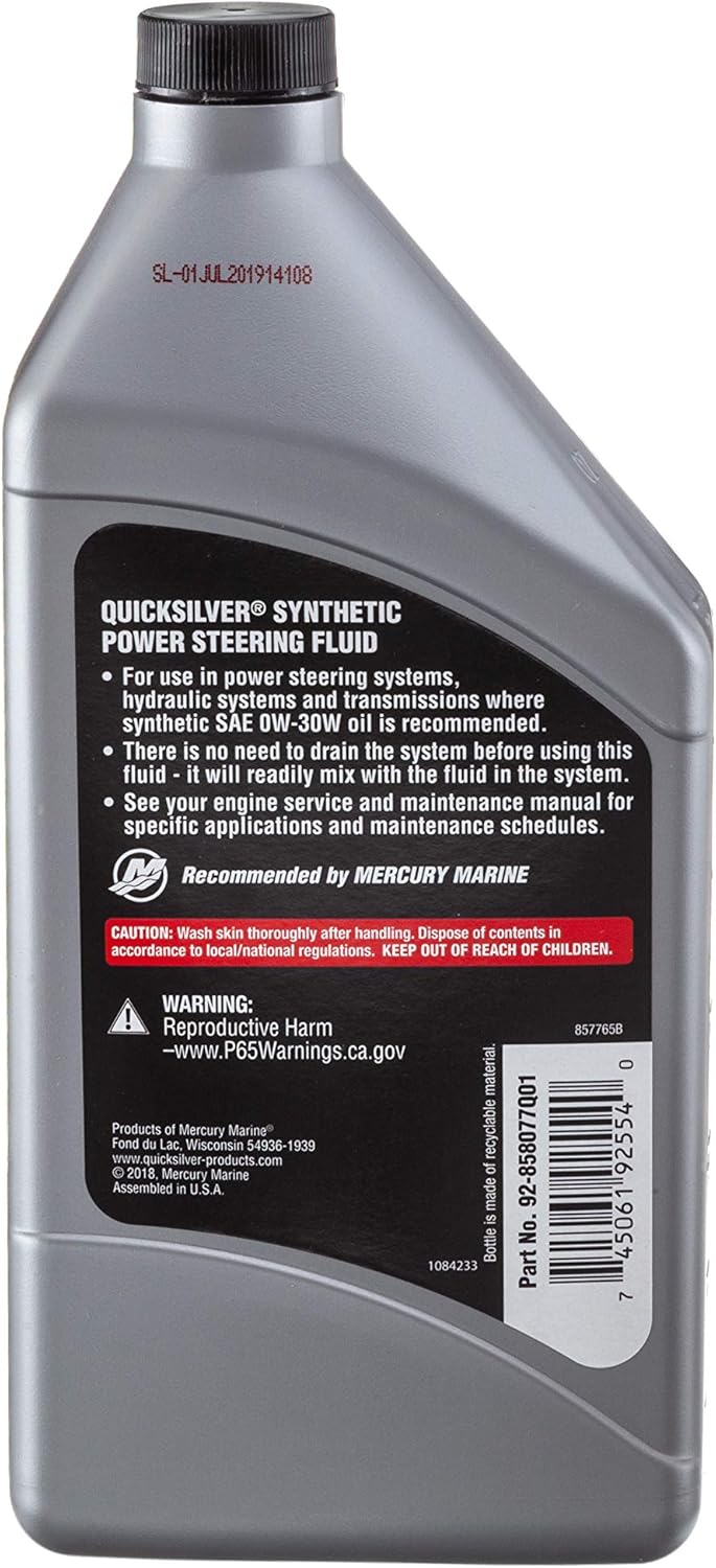 Quicksilver 858077Q01 0W-30 Full Synthetic Power Steering Fluid, 32 oz