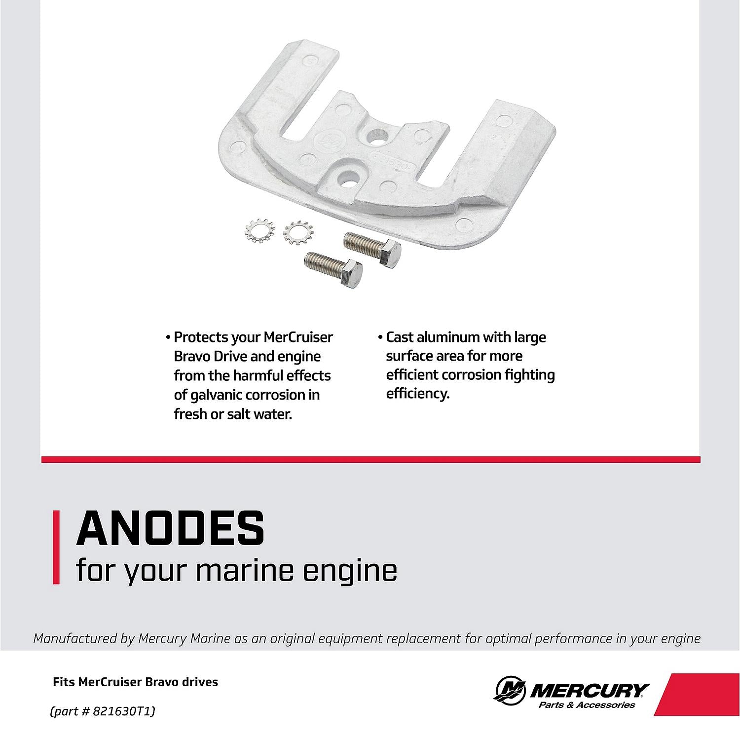 Mercury 821630T1 aluminum driveshaft housing anode for MerCruiser Bravo sterndrives Facts