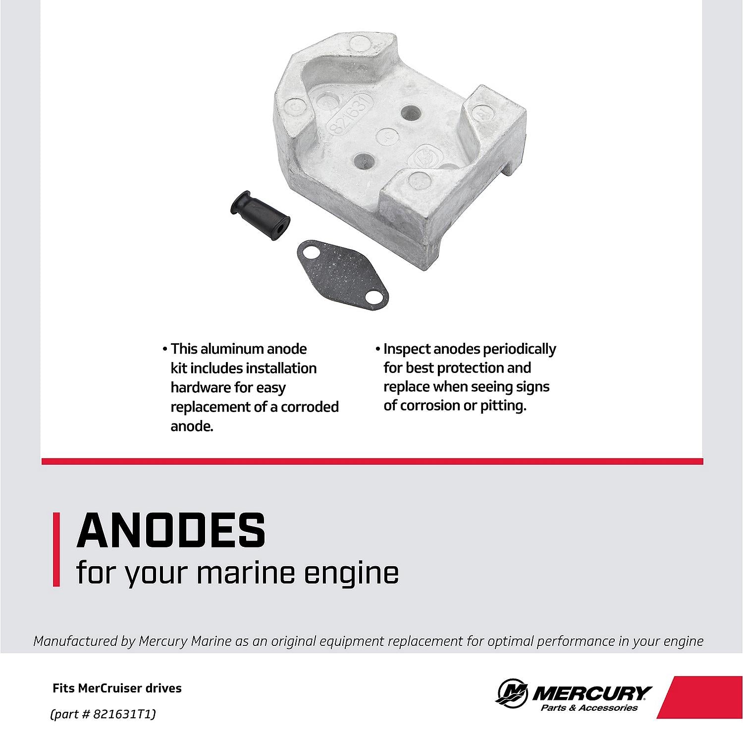 Mercury 821631T1 aluminum gimbal housing anode for MerCruiser R MR Alpha One Gen II Bravo X XR and XZ drives Facts