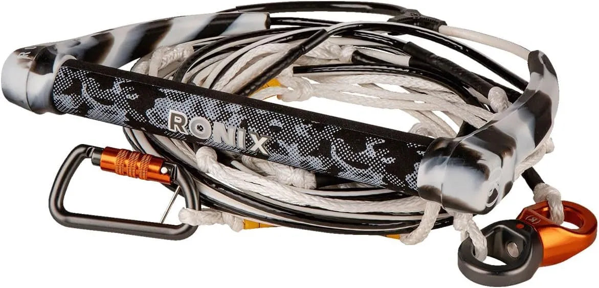 Ronix Recon Bimini quick connect wakesurf rope and 11-inch handle in Snow Camo, R8 34-foot 9-section