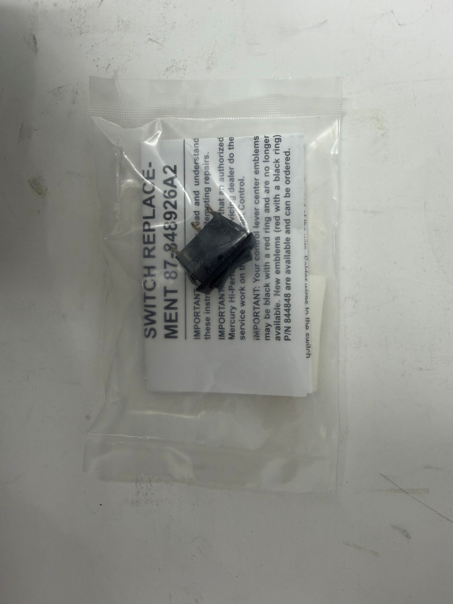 Mercury 848926A2 trim switch kit package top view