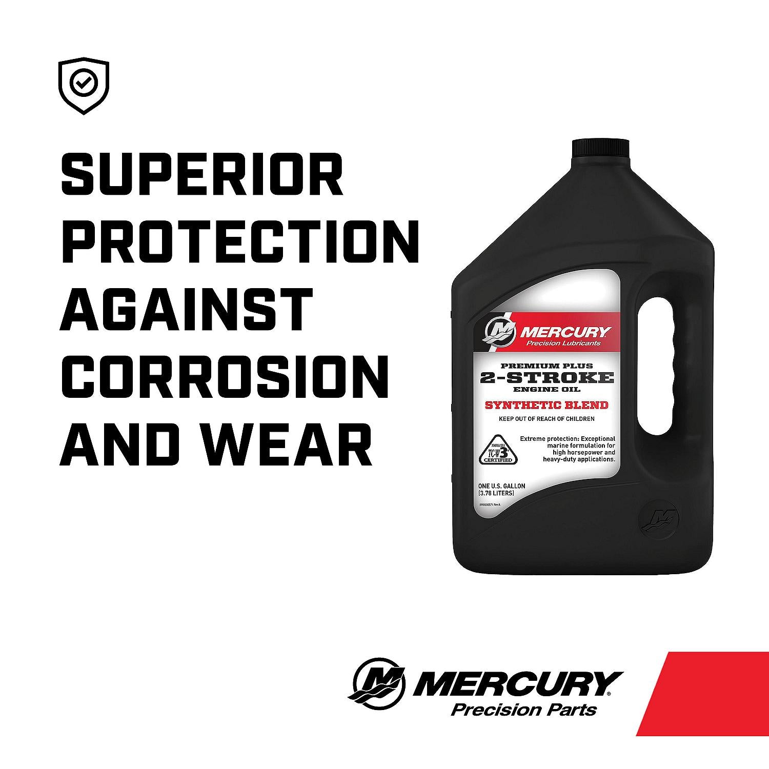 Mercury Premium Plus TC-W3 2-stroke synthetic blend marine engine oil 1 gallon 858027K01 Superior Protection