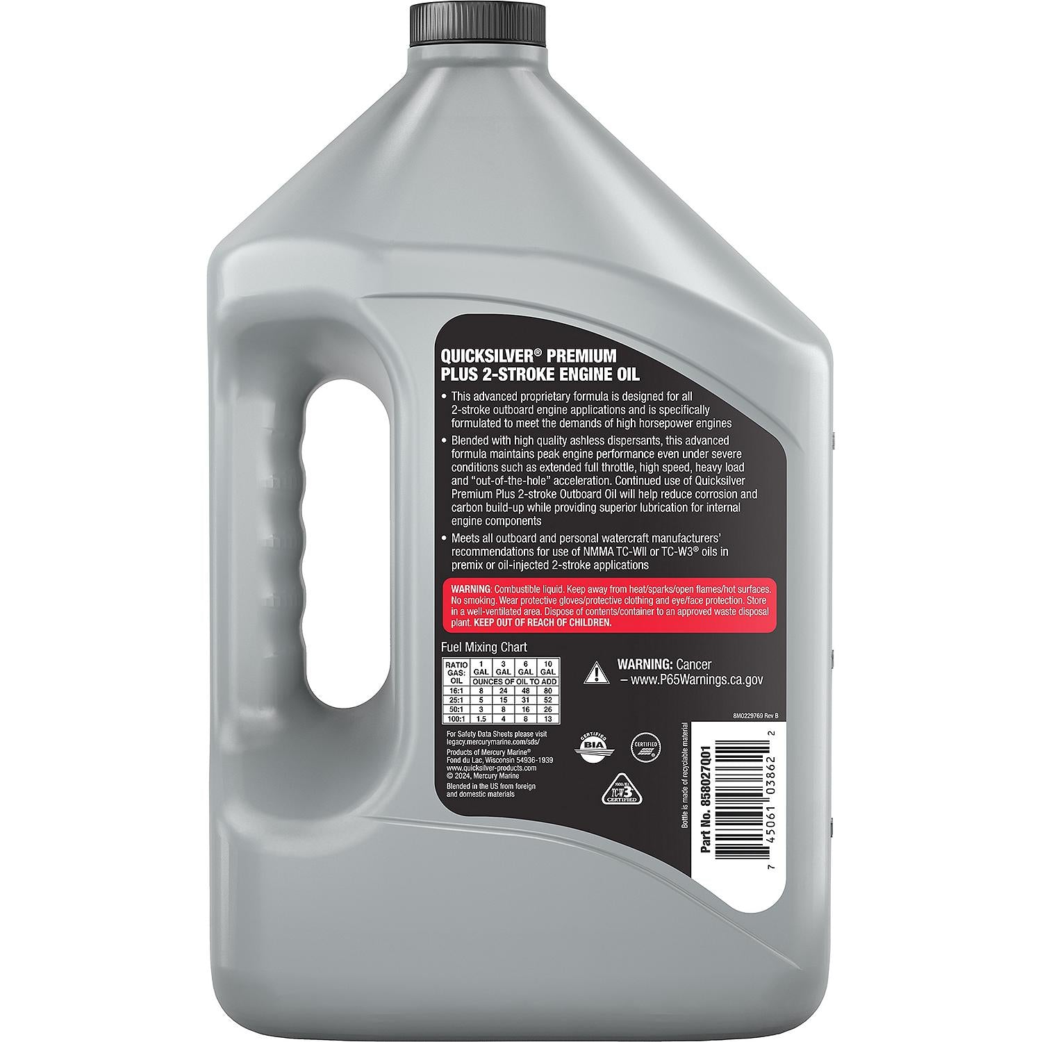 Quicksilver 858027Q01 Premium Plus 2-Stroke Synthetic Blend Marine Engine Oil 1 Gallon Container Back