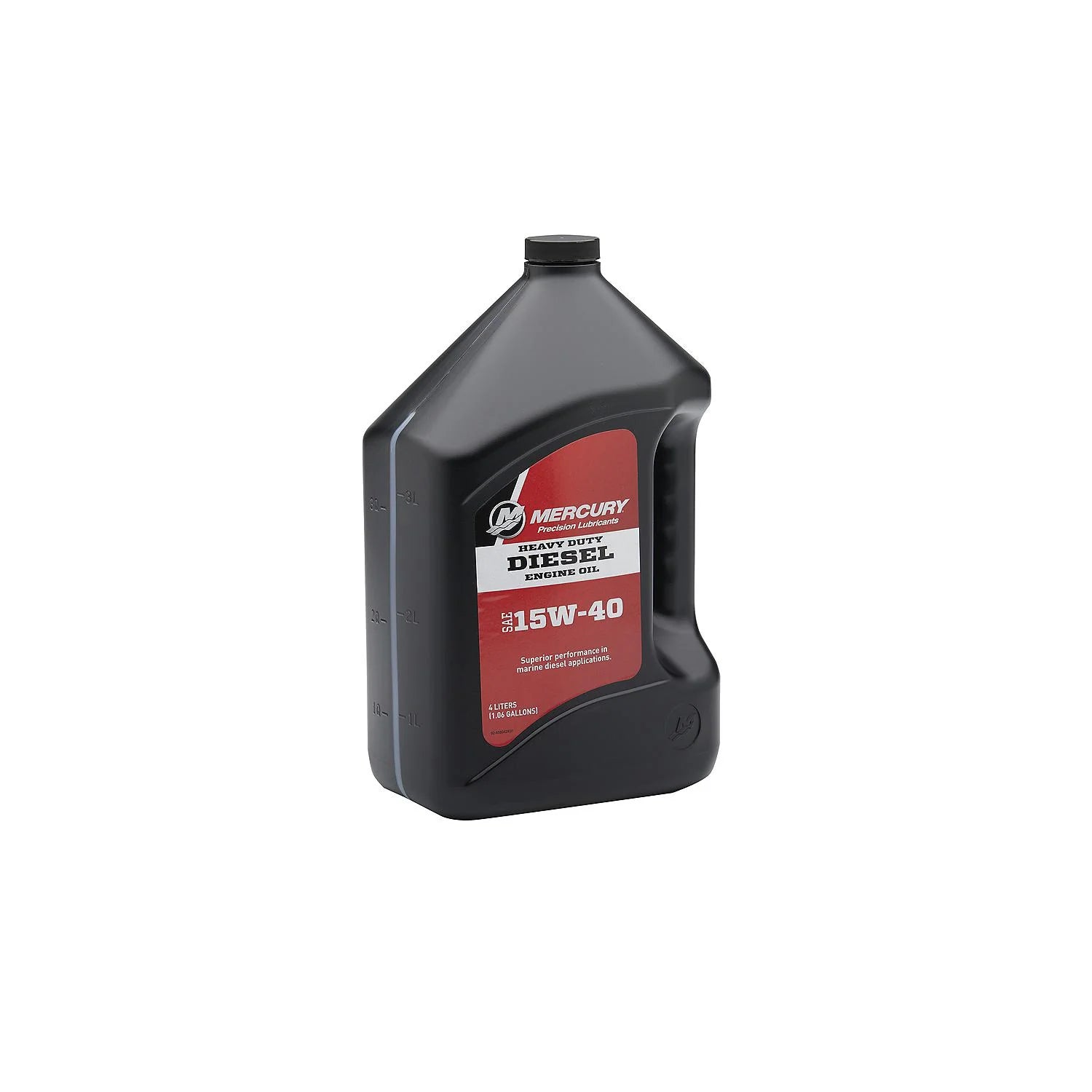 Mercury MerCruiser 15W-40 diesel engine oil, part 858042K01 Left Angle