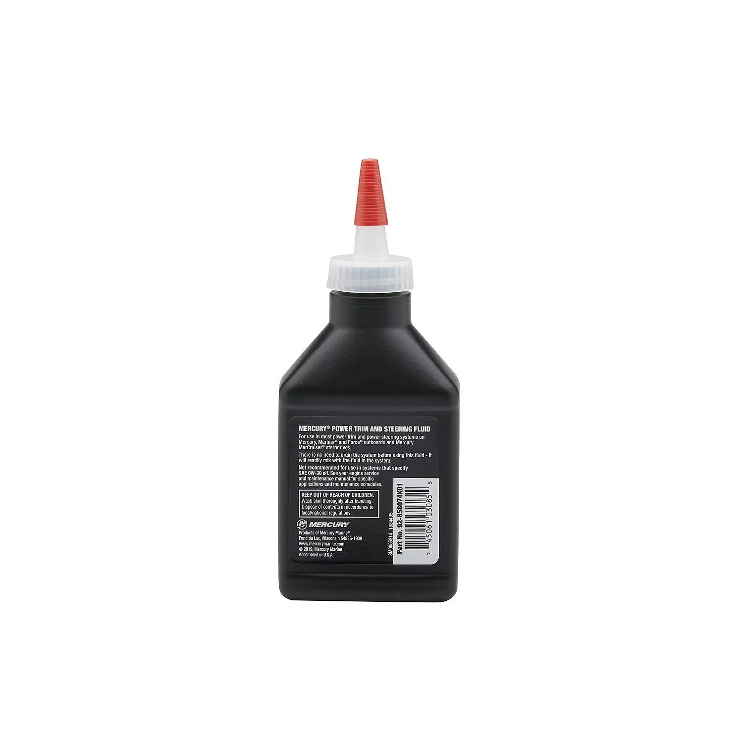 Mercury 858074K01 Power Trim and Steering Fluid 8oz for outboard and sterndrive hydraulic systems back