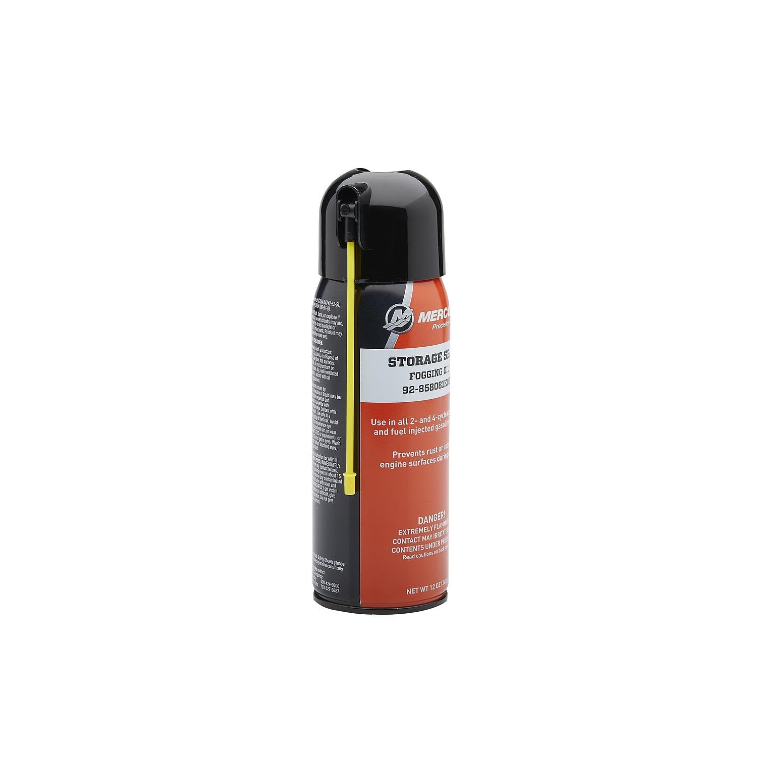 Mercury 858081K03 Fog Oil 12 oz spray can for engine storage and corrosion protection SIde
