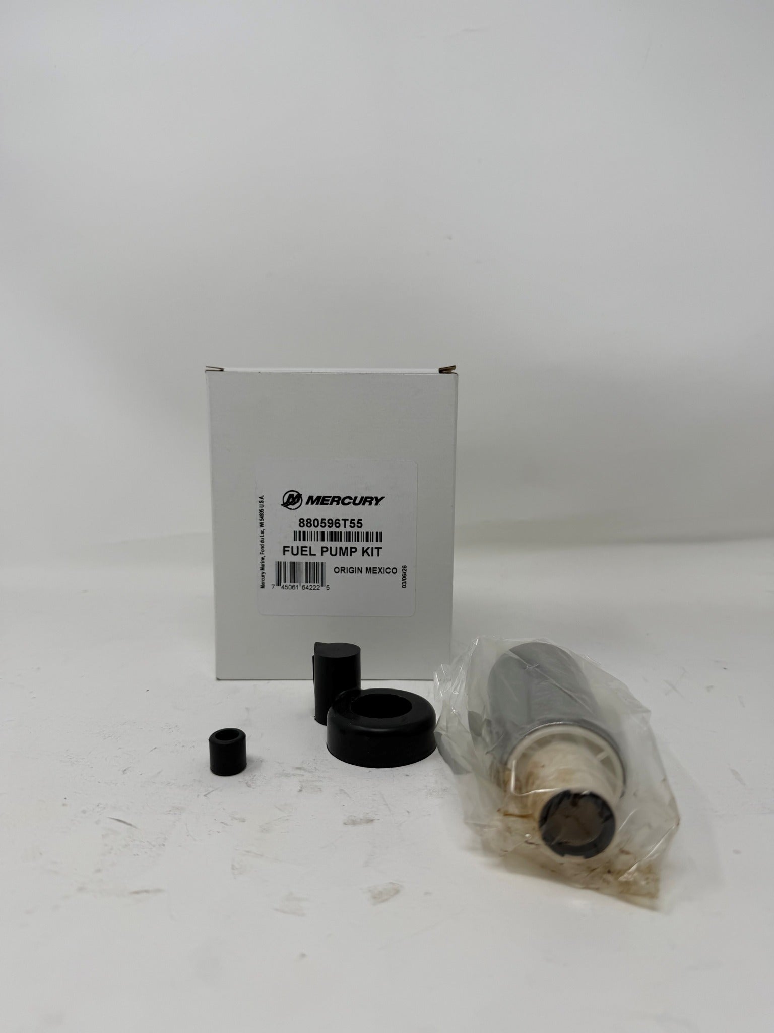Mercury 880596T55 fuel pump kit front view with pump outlet