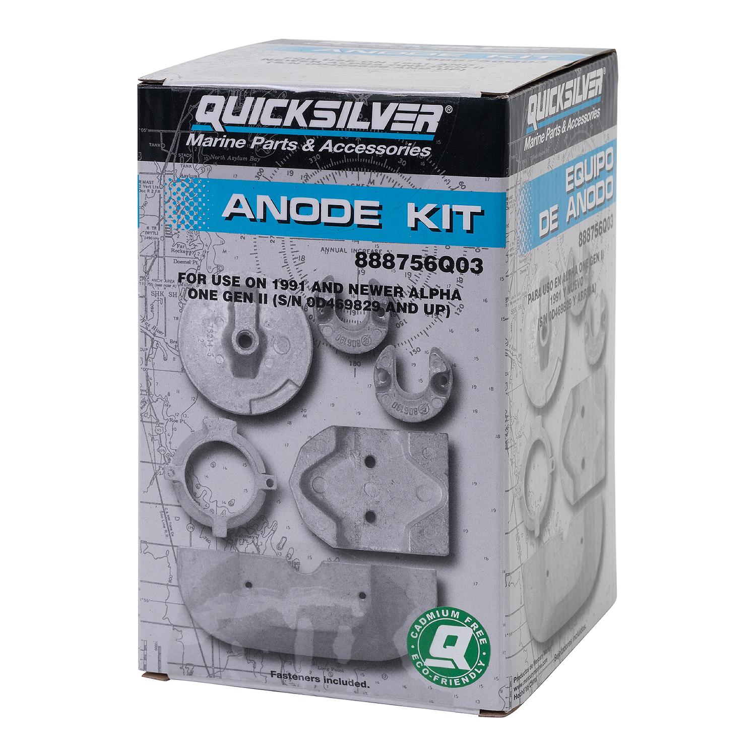 Quicksilver 888756Q03 Aluminum Anode Kit for MerCruiser Alpha One Gen II Sterndrives 1991 and Newer in box