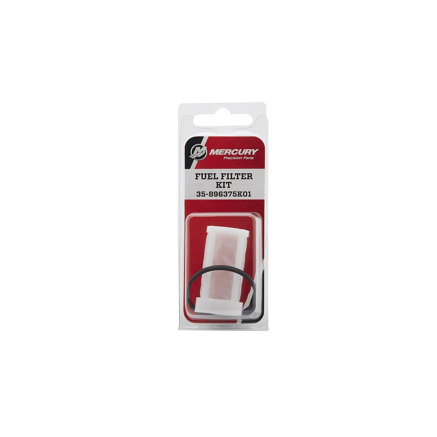 Mercury 896375K01 under-cowl fuel filter kit with replacement screen and Viton seal for white bowl black top assembly front