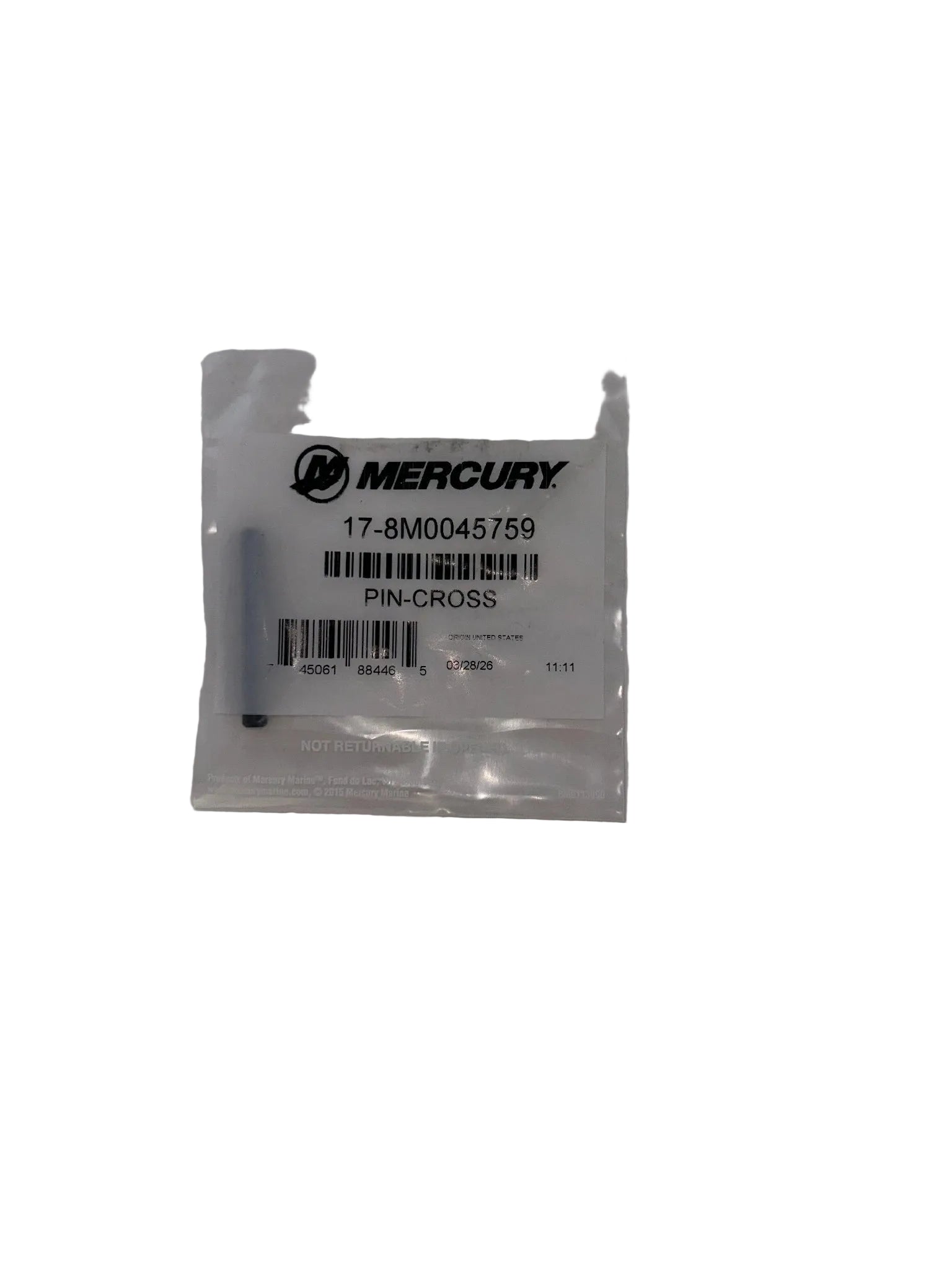 Mercury 8M0045759 cross pin for 65-150HP FourStroke gear housing propeller shaft applications Front