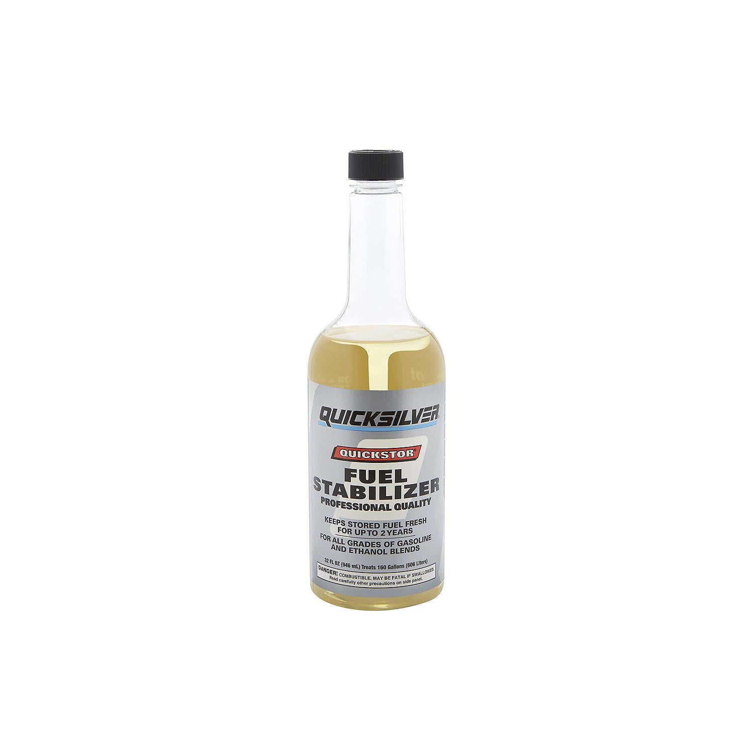 Quicksilver 8M0058682 Quickstor 32 oz fuel treatment and stabilizer for regular and ethanol-blended gasoline storage protection Front