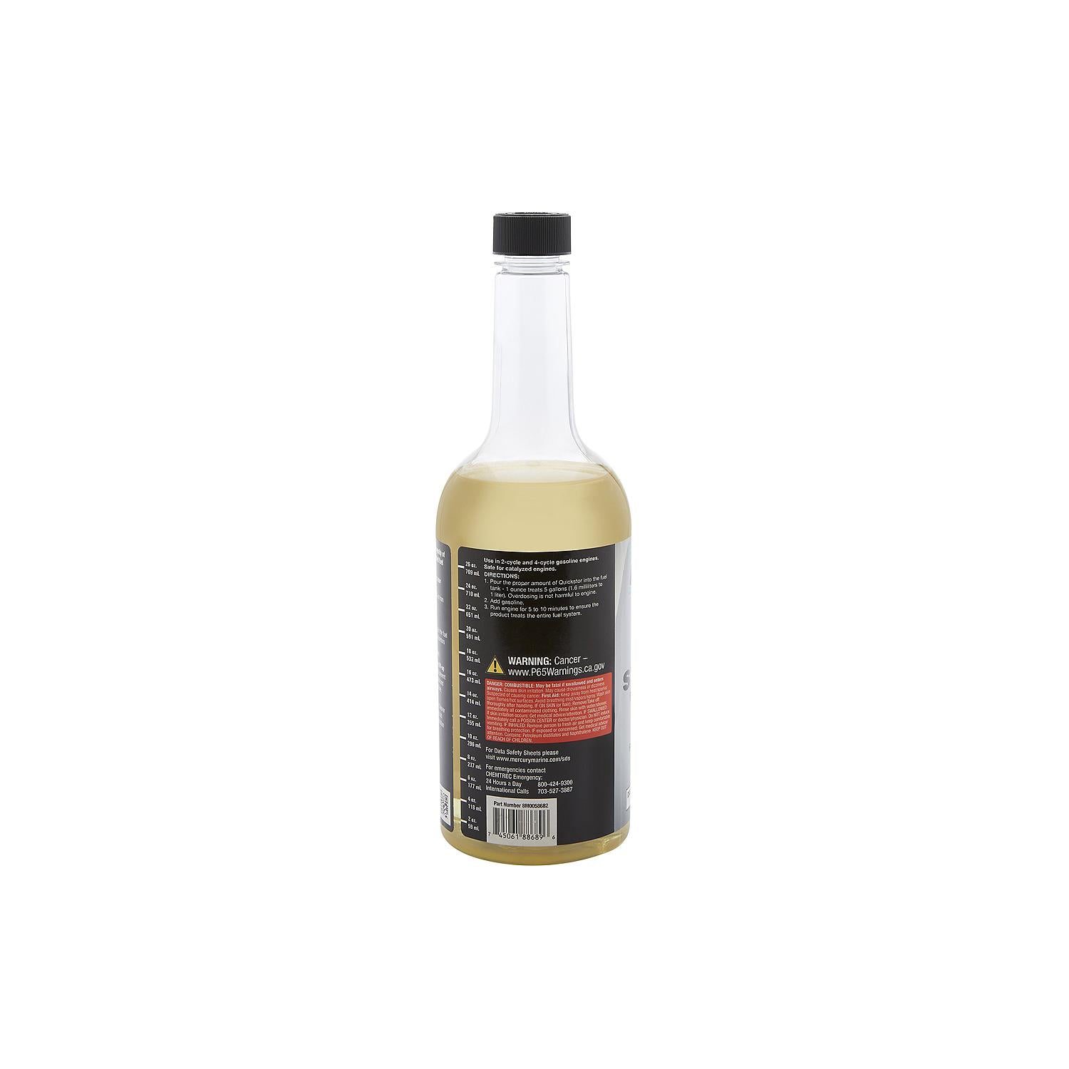 Quicksilver 8M0058682 Quickstor 32 oz fuel treatment and stabilizer for regular and ethanol-blended gasoline storage protection back
