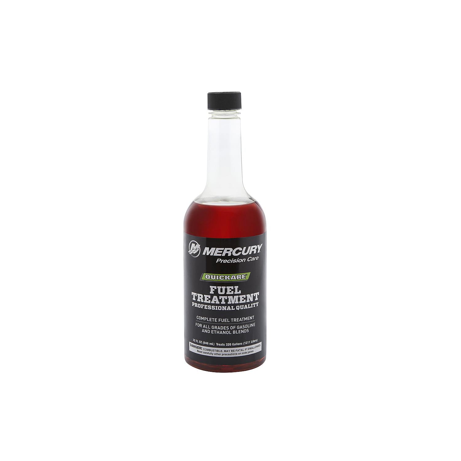 Mercury Precision 8M0058690 Quickare 32 oz fuel treatment additive for gasoline engines, ethanol-blended fuel, corrosion, gum, and varnish control front