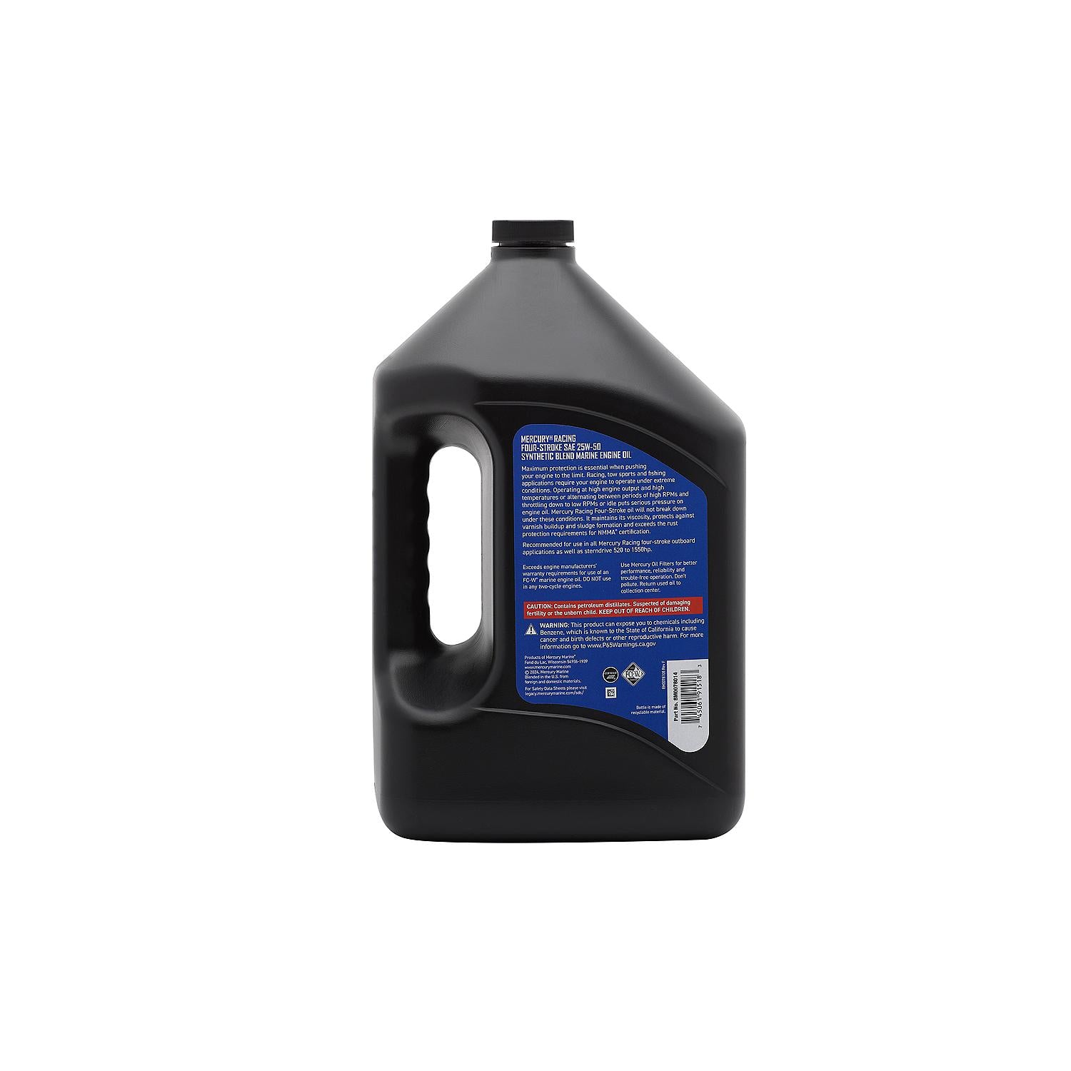 Mercury Racing 25W-50 4-stroke synthetic blend marine engine oil 1 gallon 8M0078014 Back